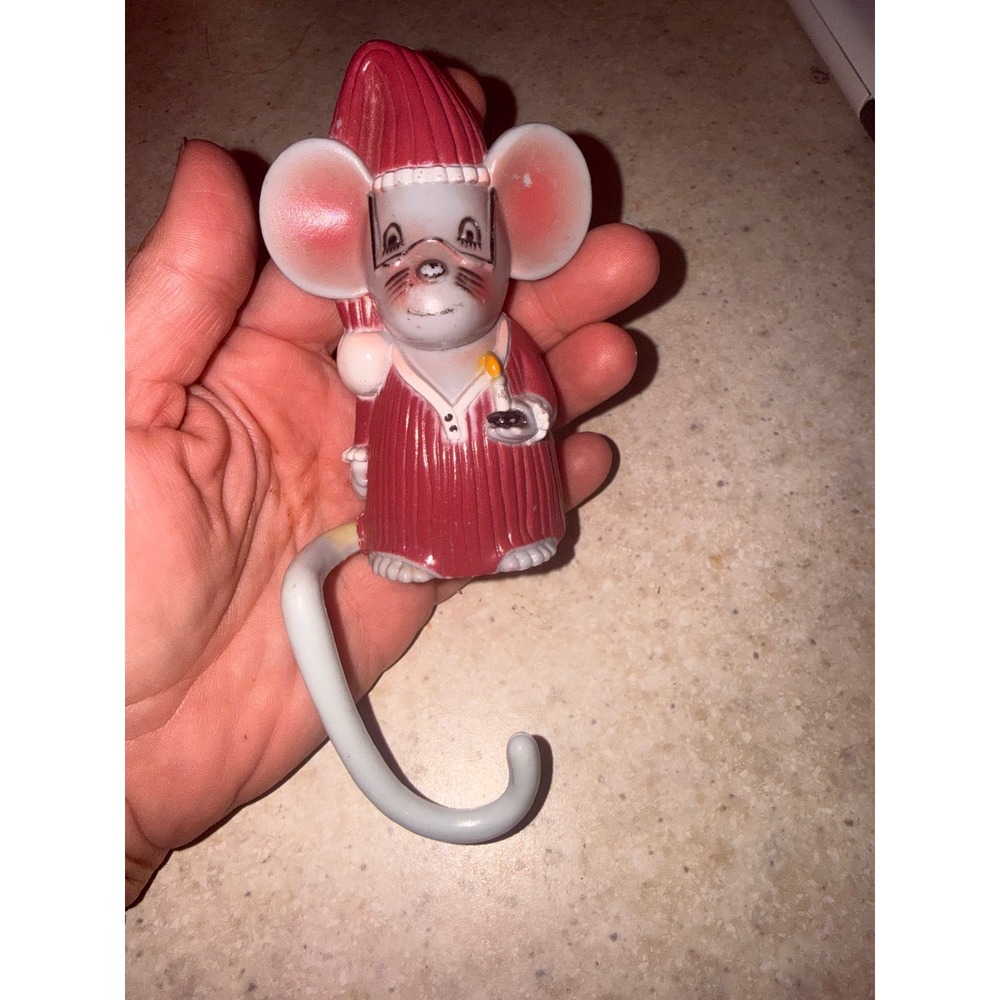 Vintage Christmas Mouse Stocking Hanger Red Nightgown Candle OS
